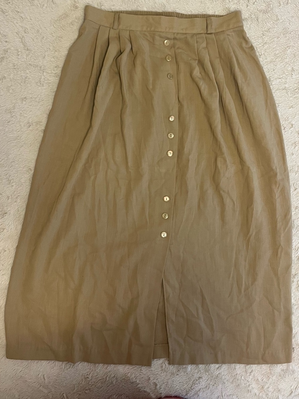 High-Waist Button-Front Midi Skirt in Taupe